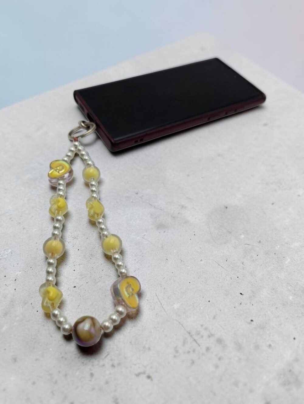 Handmade Pearl and Yellow Phone Charm